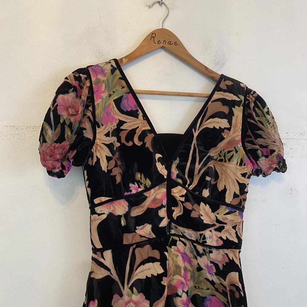 DRESS THE POPULATION black floral velvet burnout midi dress sz M - Picture 3 of 6